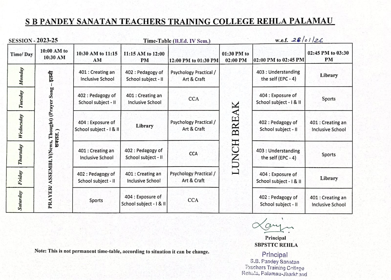 Practical Schedule